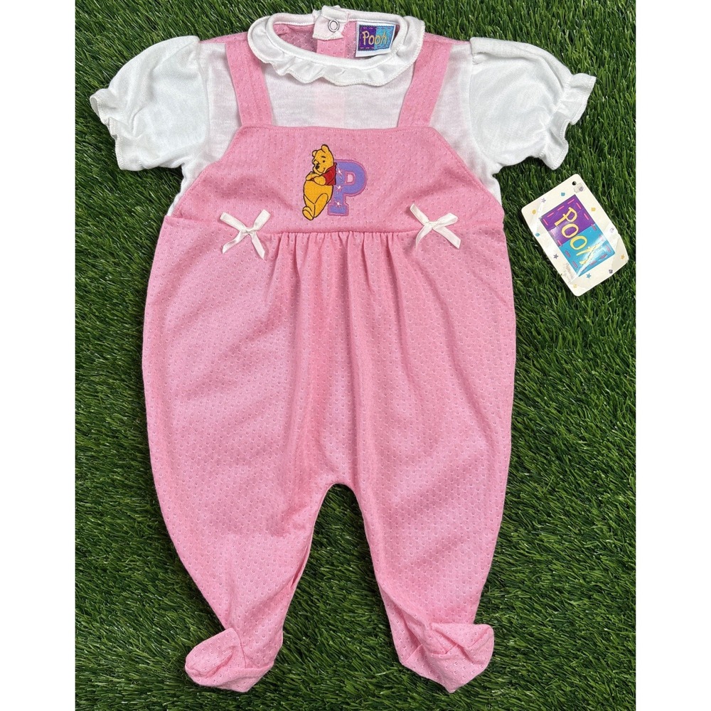 Vintage 90's Winnie the Pooh Baby 6-9 Months Pink One Piece Romper Rare Outfit